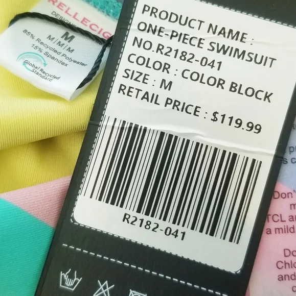 Relleciga One Piece Swimsuit Color Block Geometric Neon Stripe Bodysuit NWT - Picture 8 of 14